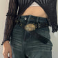 Western Cowgirl Belt for Women - Retro Y2K Spliced Round Buckle Jeans