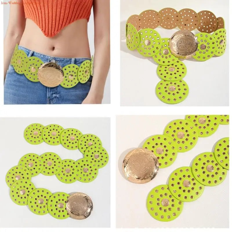 Women's Colorful Disc Western Belt - Vintage PU Leather Dopamine Style