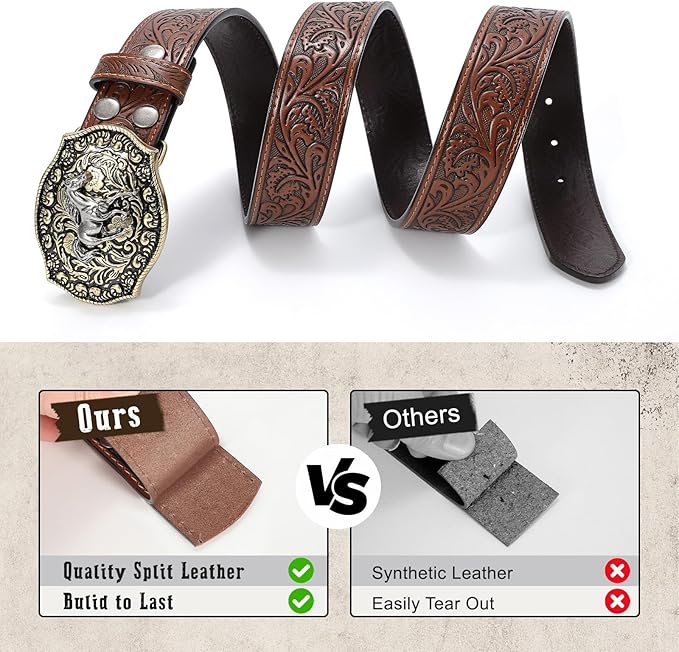 Western Cowboy Belt for Men – Retro Buckle Design