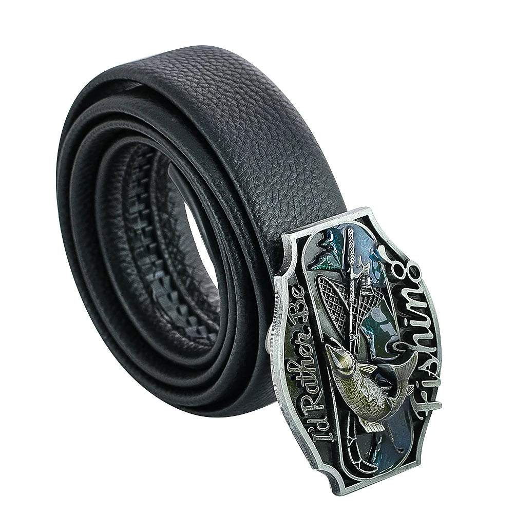 Western Cowboy "I'd Rather Be Fishing" Enamel Belt Buckle for Men