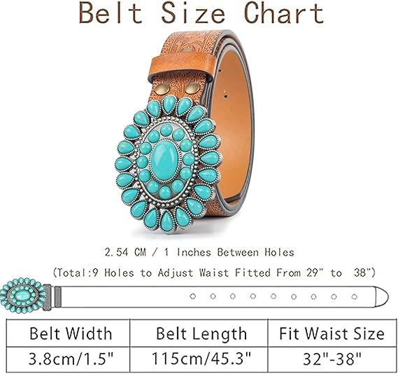 Women's Turquoise Embossed Western Belt – Detachable