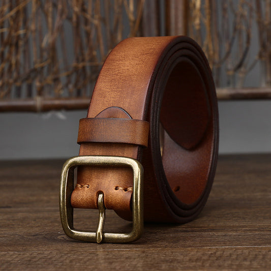 Vintage Cowhide Belt with Pure Copper Pin Buckle