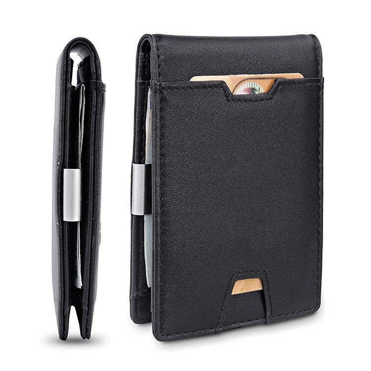 Men’s Carbon Fiber-Style PU Leather Money Clip Wallet – Slim Card Holder