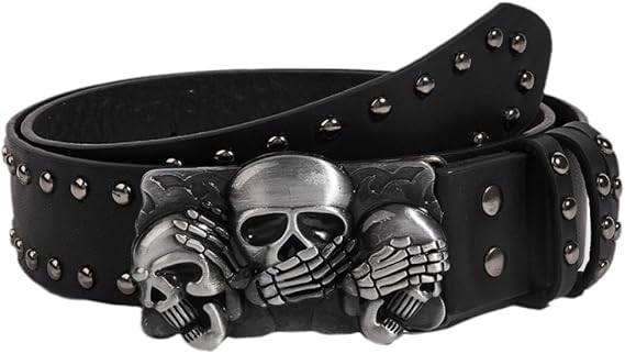 Men's Skull Buckle Punk Belt – Black Studded Y2K