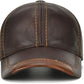 Brown Genuine Cowhide Leather Baseball Cap with Adjustable Metal Buckle, Unisex