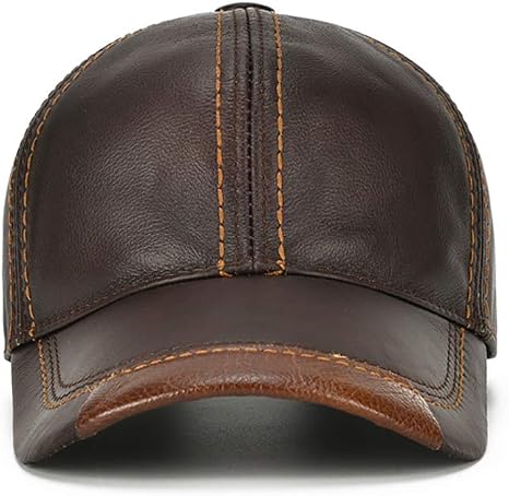 Brown Genuine Cowhide Leather Baseball Cap with Adjustable Metal Buckle, Unisex