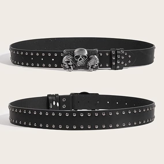 Men's Skull Buckle Punk Belt – Black Studded Y2K