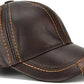 Brown Genuine Cowhide Leather Baseball Cap with Adjustable Metal Buckle, Unisex