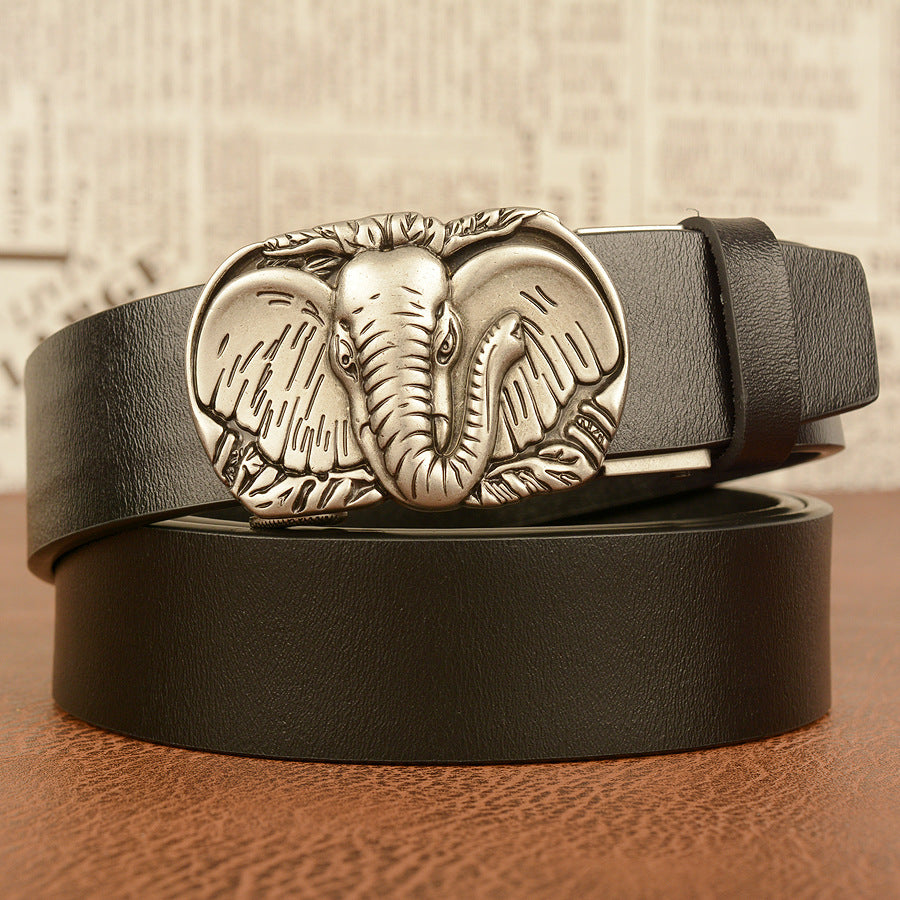 Western Cowhide Leather Belt - Elephant Buckle Statement