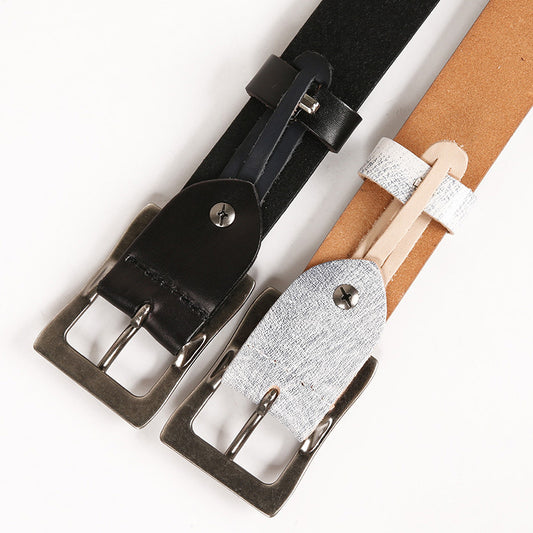 Leather 3.5 Wide Men's And Women's Hollow Rivet Belt