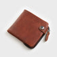 Men’s Short Bifold Wallet With Zipper, Genuine First Layer Cowhide Leather, Casual Horizontal And Vertical Styles