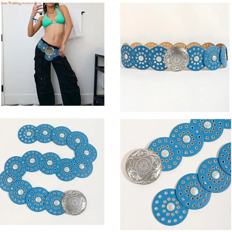 Women's Colorful Disc Western Belt - Vintage PU Leather Dopamine Style