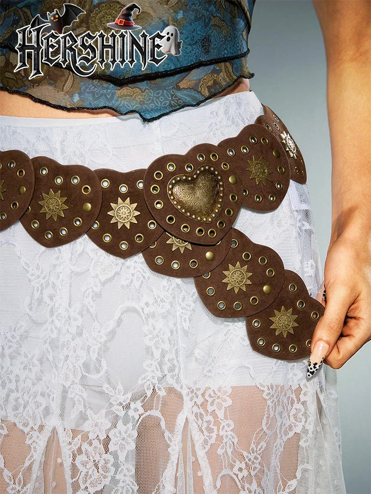Adjustable Women's Western Leather Heart Cutout Belt – Boho, Gothic & Punk Style