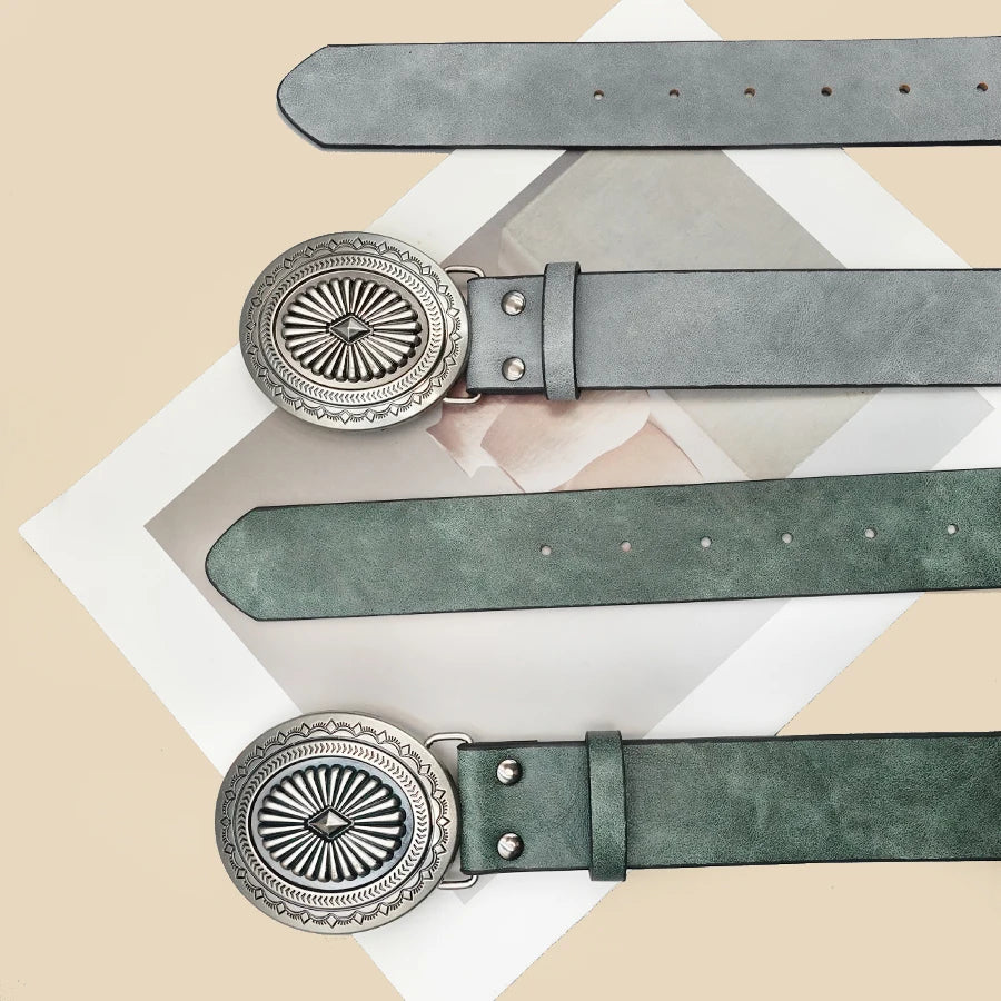 Vintage Western Style Carved PU Leather Casual Belt for Jeans & Pants