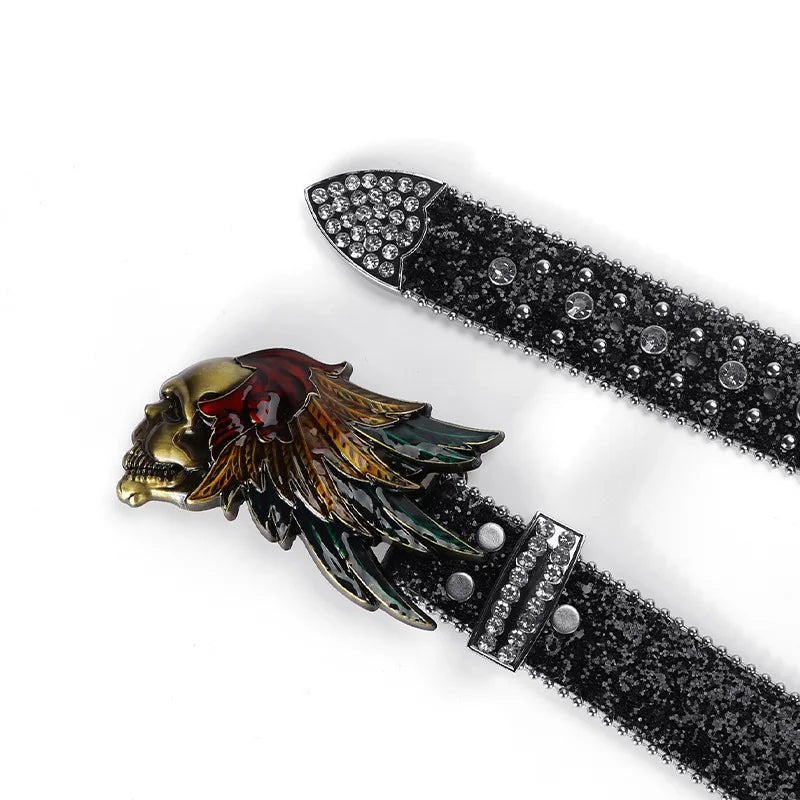 Designer Rhinestone Studded Western Belt for Men & Women – PU Leather Bling