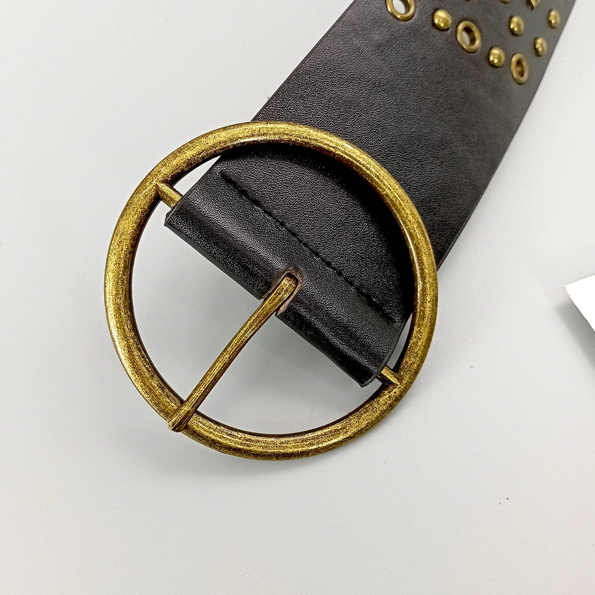 Women's Wide Vintage Studded PU Leather Belt – Y2K Western Style