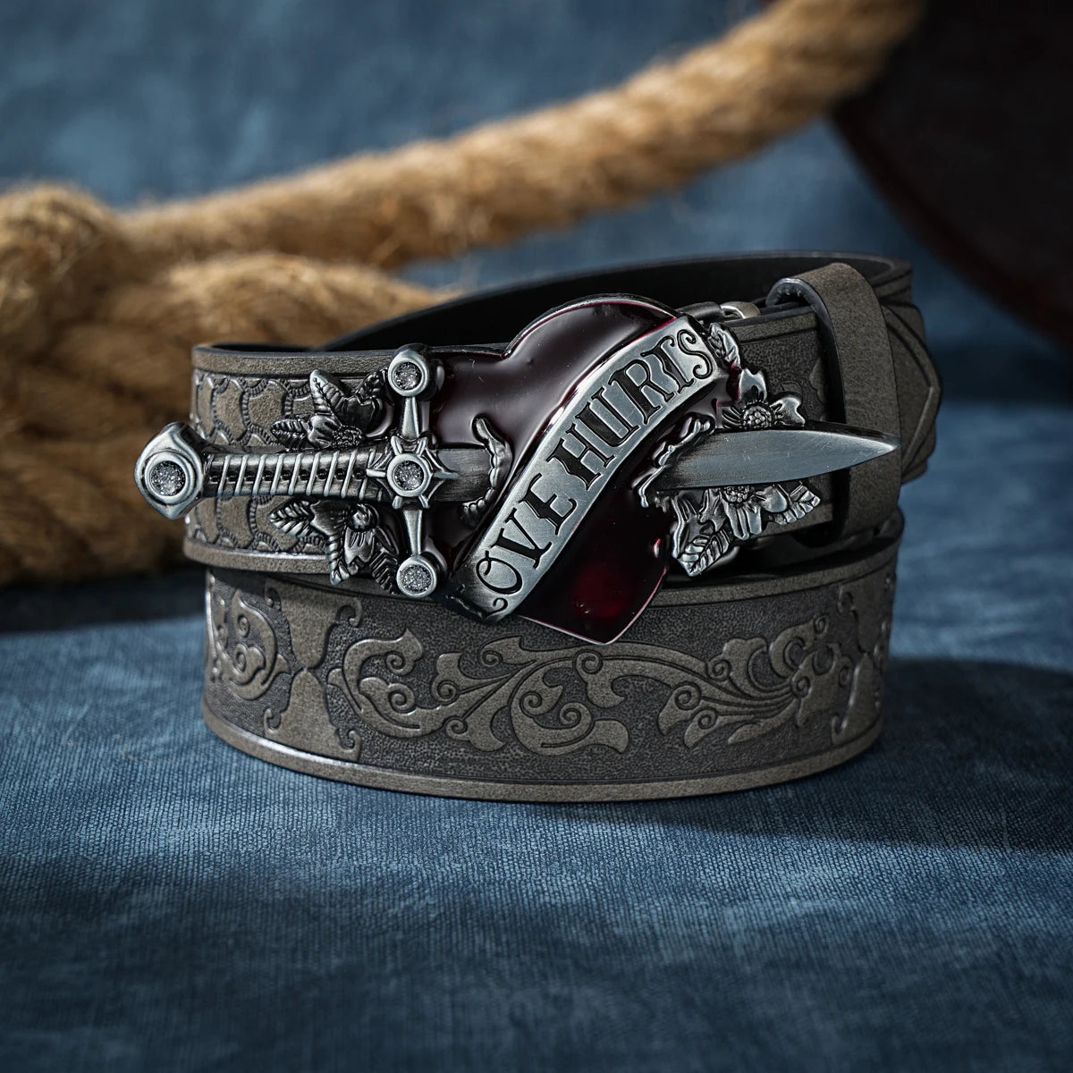 Antique Western Sword Heart Belt Buckle - Unisex Metal Gift
