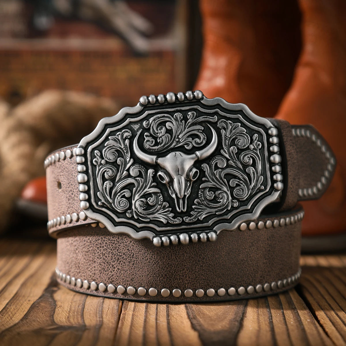 Retro Western PU Leather Belt for Men & Women with Metal Buckle