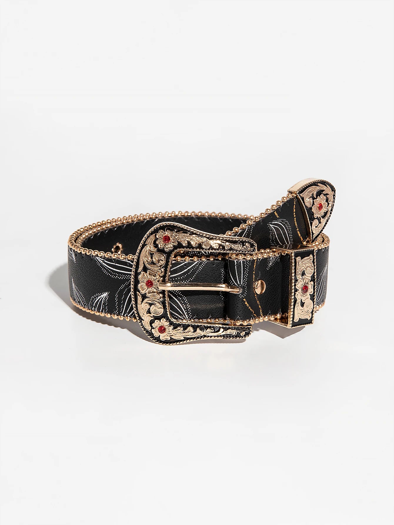 Women's Vintage Western Floral PU Leather Belt - Embossed & Embroidered