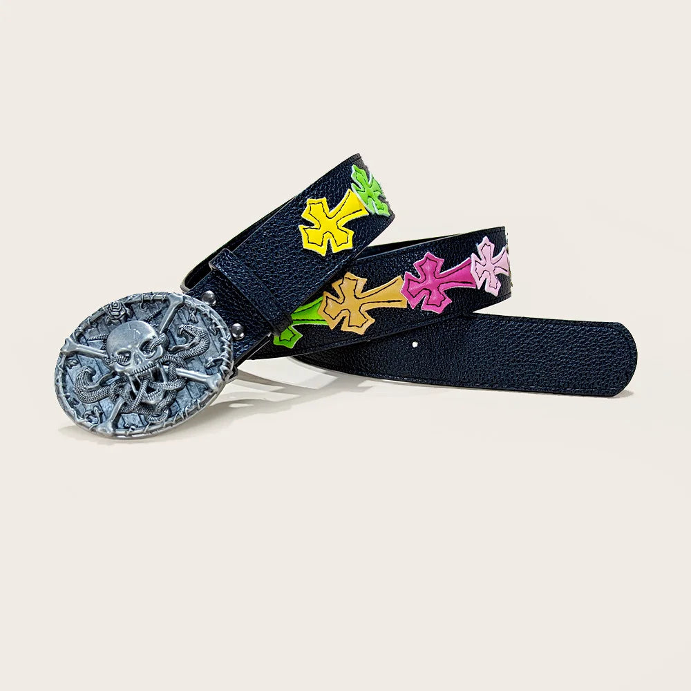 Unisex Colorful Lychee Pattern PU Leather Belt – Gothic, Western & Punk Jeans Style