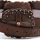 Women's Floral Embossed Leather Belt – Square Conchos