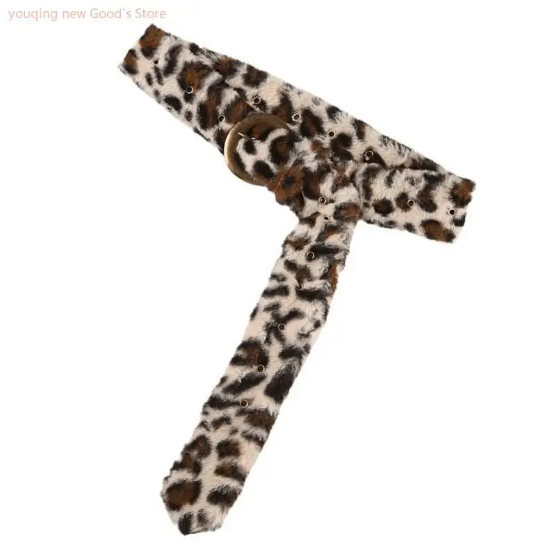 Women's Plush Animal Print Western Waist Belt - Adjustable Furry Leopard Cincher