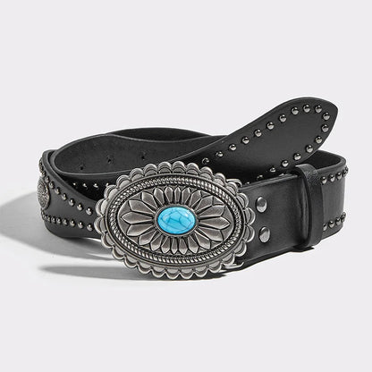 Unisex Studded Western Leather Waist Belt – Fashionable Punk Style & Unique Buckle