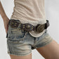 Western Cowgirl Belt for Women - Retro Y2K Spliced Round Buckle Jeans