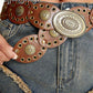 Women's Western Boho Wide Disc Belt - PU Leather Concho Cowgirl Waist Belt