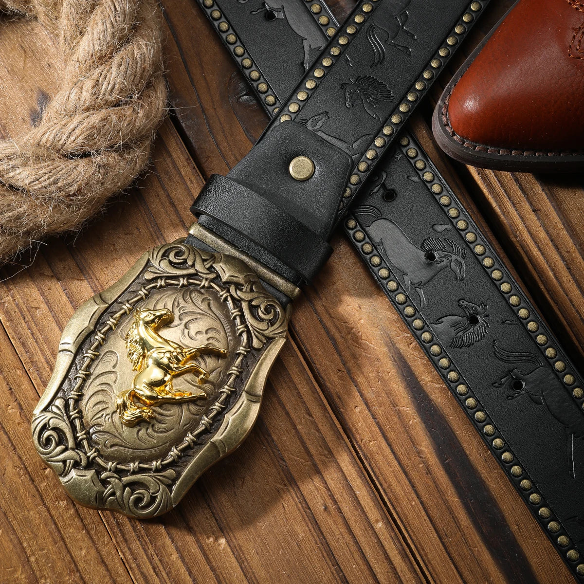 Unisex Vintage PU Leather Western Belt with Alloy Buckle