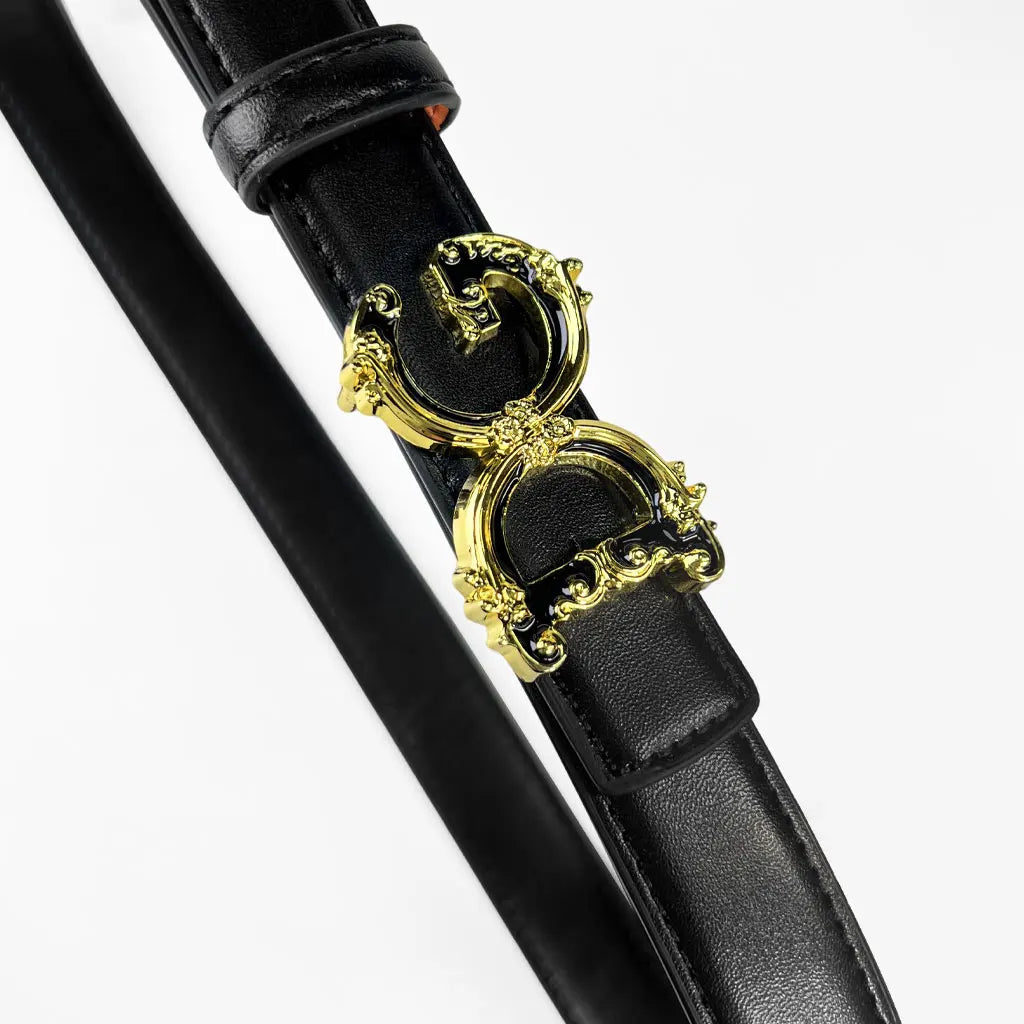 Women's Western Leather Belt with Alloy Letter Buckle for Jeans, Pants & Dresses