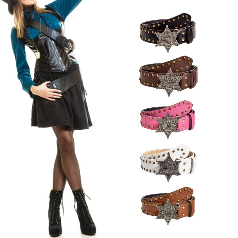 Y2K Star Buckle Rivet Belt for Women | Punk Western Cowgirl Jeans Waist Belt