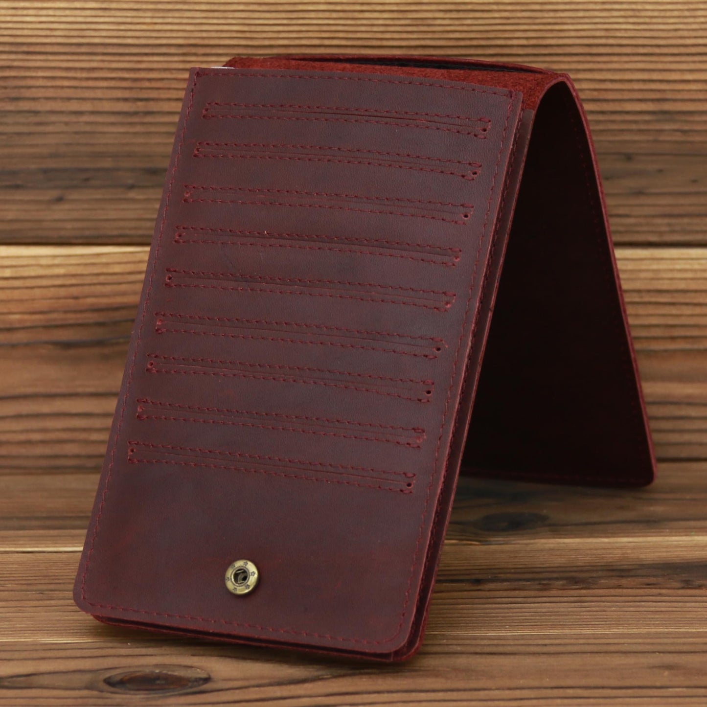 Men's Long Leather Wallet – Crazy Horse Cowhide Card Holder, Phone & Money Bag with 18 Card Slots