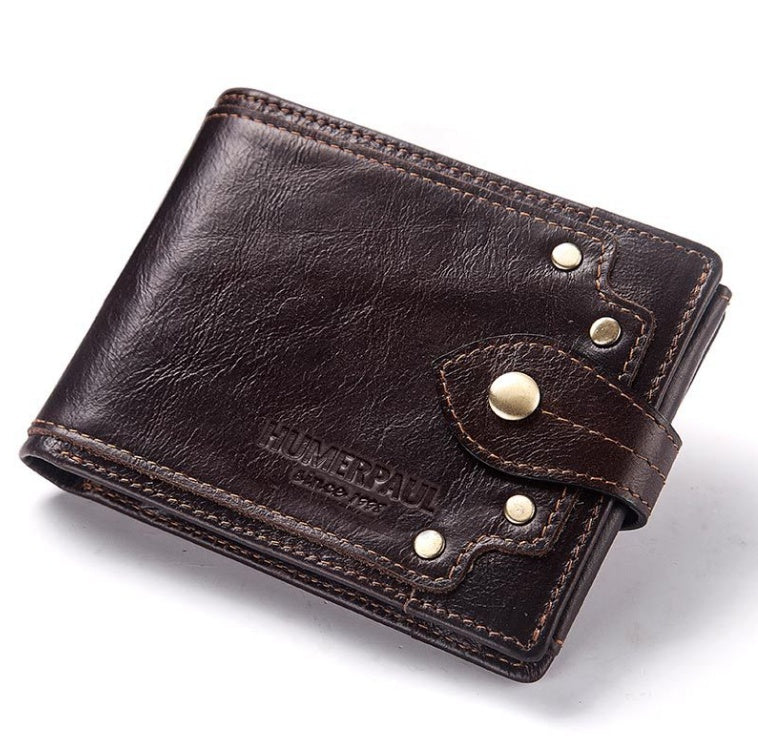 Men’s Multi-Card Real Cowhide Leather Anti-Magnetic Tri-Fold Wallet With Retro European And American Style