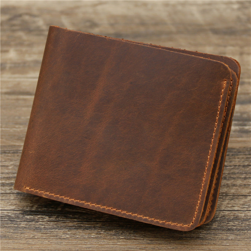 Men’s Genuine Leather Card Holder Wallet – Classic Bifold in Dark & Reddish Brown