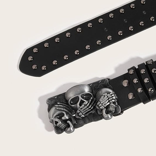 Men's Skull Buckle Punk Belt – Black Studded Y2K