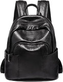 Women's Black Leather-Style Backpack Handbag with Top Handle and Anti-Theft Pocket