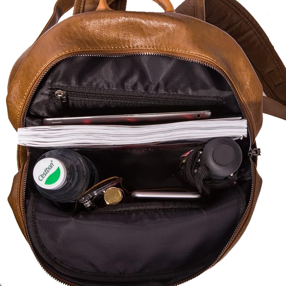 Women's Black Leather-Style Backpack Handbag with Top Handle and Anti-Theft Pocket
