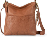 Women's Tobacco Floral Embossed Leather Crossbody Bag with Adjustable Strap