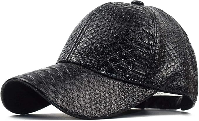 Black Snakeskin Pattern PU Leather Baseball Cap with Adjustable Buckle Strap | BeltNBuckles