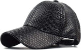 Black Snakeskin Pattern PU Leather Baseball Cap with Adjustable Buckle Strap | BeltNBuckles
