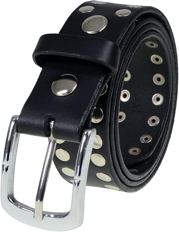 Men's Studded Biker Leather Belt – Interchangeable Buckle