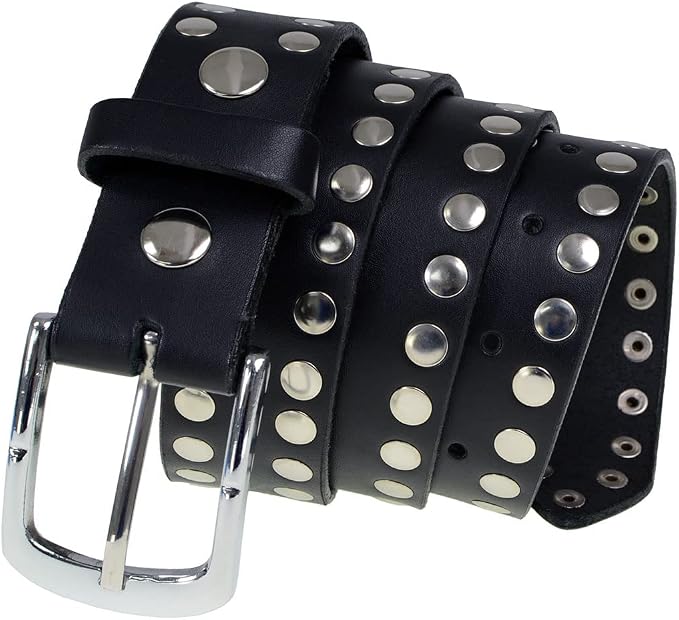 Men's Studded Biker Leather Belt – Interchangeable Buckle