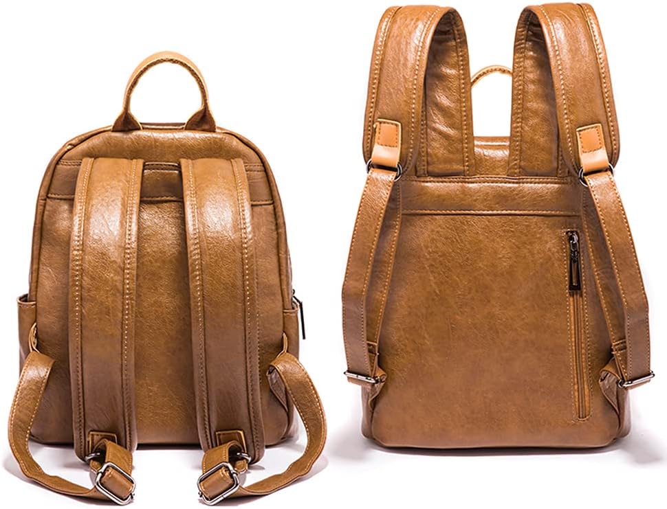 Women's Black Leather-Style Backpack Handbag with Top Handle and Anti-Theft Pocket