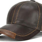 Brown Genuine Cowhide Leather Baseball Cap with Adjustable Metal Buckle, Unisex