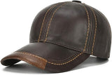 Brown Genuine Cowhide Leather Baseball Cap with Adjustable Metal Buckle, Unisex