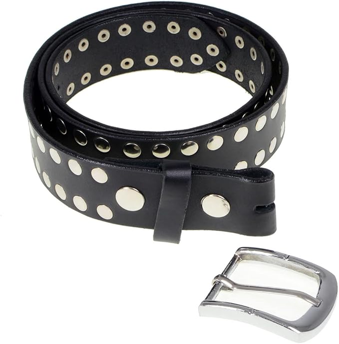 Men's Studded Biker Leather Belt – Interchangeable Buckle