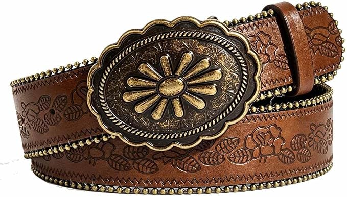 Yalice Vintage Cowgirl Embossed Buckle Belt