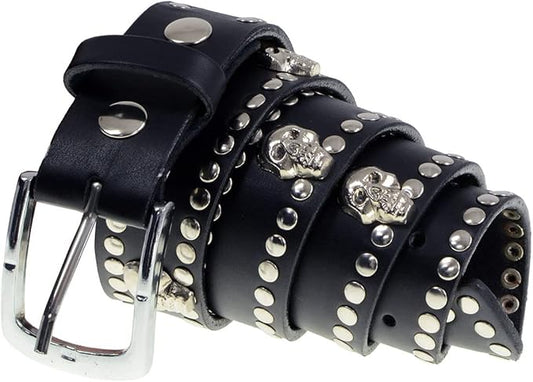 Men's Studs & Skulls Biker Leather Belt