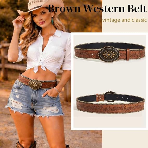 Yalice Vintage Cowgirl Embossed Buckle Belt